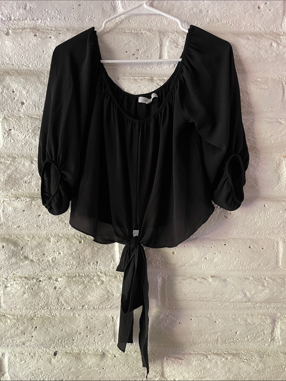 Active USA black crop top with tie front